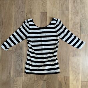 WHBM Black White Stripe Top Tee Small Knit